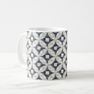 Mid-century modern blue grey & beige check coffee mug
