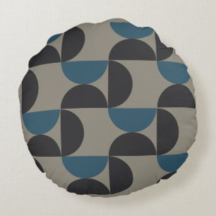 Mid-Century Modern Blue Grey Gunmetal      Round Cushion