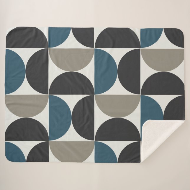 Mid-Century Modern Blue Grey Gunmetal    Sherpa Blanket (Front (Horizontal))