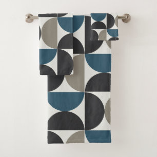 Mid-Century Modern Blue Grey Gunmetal  Towel