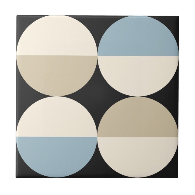 Mid Century Modern blue semi circles geometric Tile (Front)