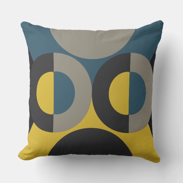 Mid-Century Modern Blue yellow Gunmetal     Cushion (Front)