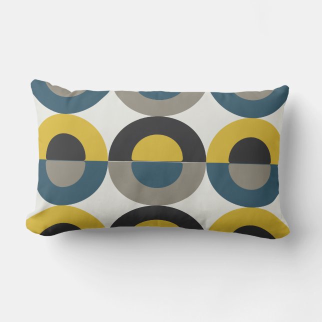 Mid-Century Modern Blue yellow Gunmetal      Lumbar Cushion (Front)