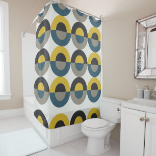Mid-Century Modern Blue yellow Gunmetal Shower Curtain
