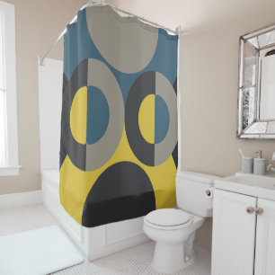 Mid-Century Modern Blue yellow Gunmetal Shower Curtain