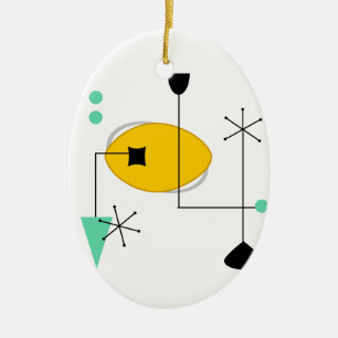mid century modern blue yellow simple retro ceramic tree decoration