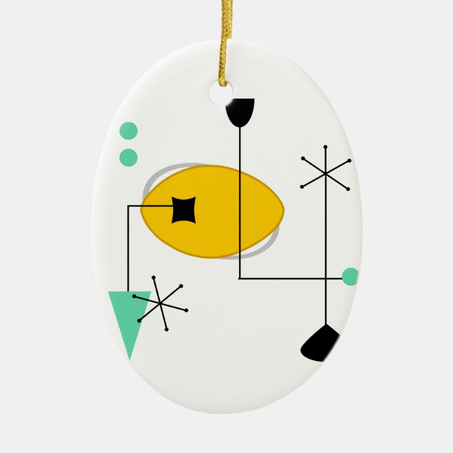 mid century modern blue yellow simple retro ceramic tree decoration (Front)