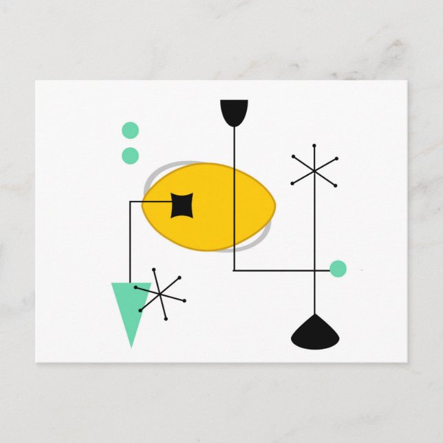 mid century modern blue yellow simple retro postcard (Front)