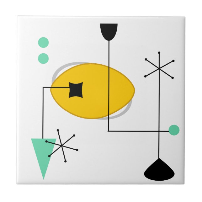 mid century modern blue yellow simple retro tile (Front)