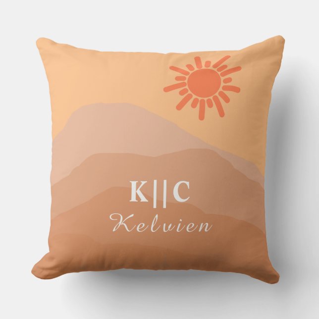 mid century modern boho retro abstract mountain cushion (Front)