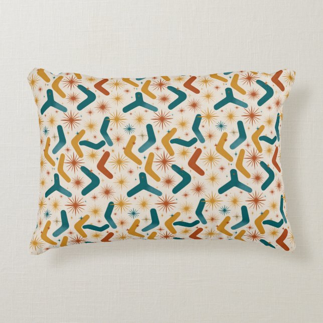 Mid-Century Modern Boomerang & Starburst Retro Decorative Cushion (Front)