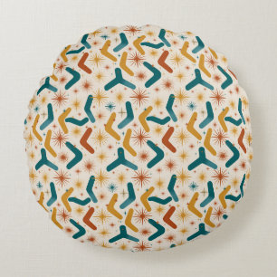 Mid-Century Modern Boomerang & Starburst Retro Round Cushion