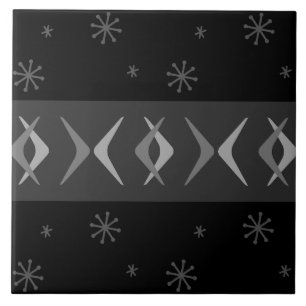 Mid Century Modern Boomerangs Black Tile