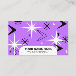 Mid Century Modern Boomerangs Purple Business Card