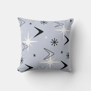 Mid Century Modern Boomerangs Silver Blue Cushion