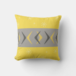 Mid Century Modern Boomerangs Yellow Grey Cushion