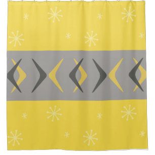 Mid Century Modern Boomerangs Yellow Grey Shower Curtain
