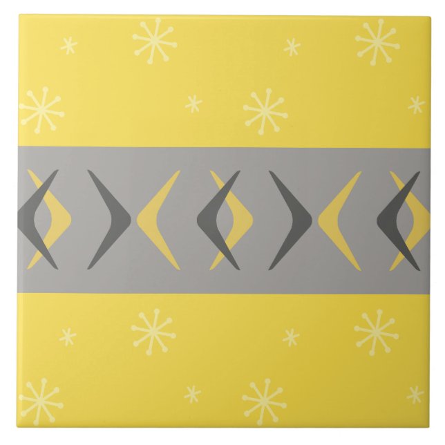 Mid Century Modern Boomerangs Yellow Grey Tile (Front)