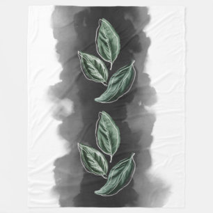 Mid Century Modern Botanical Green Basil Leaves Fleece Blanket