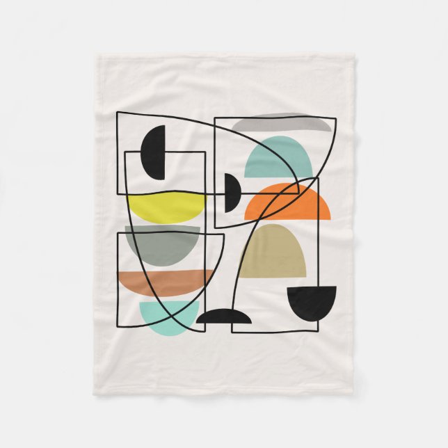 Mid Century Modern 'Bowls' Fleece Blanket (Front)