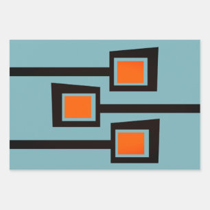 Mid-Century Modern Branches with Pops of Orange Wrapping Paper Sheet