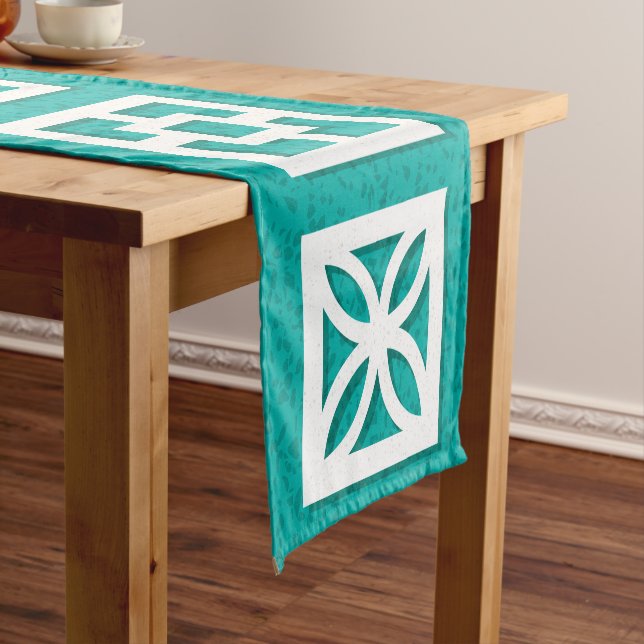 Mid Century Modern Breeze Block Aqua Runner  (In Situ)