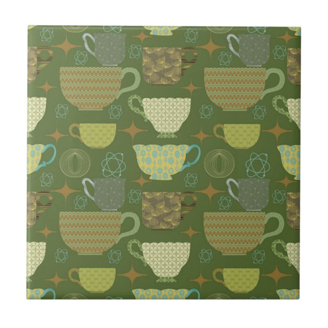 Mid Century Modern Bright Green Teacup Tile (Front)