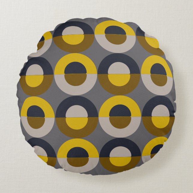 Mid-Century Modern Bronze Mustard Thunder      Round Cushion (Front)
