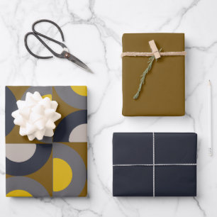 Mid-Century Modern Bronze Mustard Thunder    Wrapping Paper Sheet