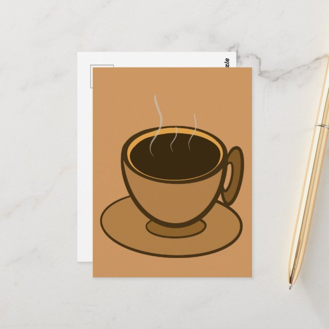 Mid Century Modern Brown Cosy Coffee Cup Postcard (Front/Back In Situ)