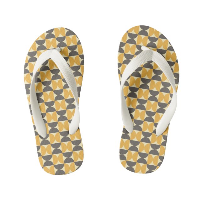 Mid-Century Modern Brown & Gold Pattern Kid's Jandals (Footbed)