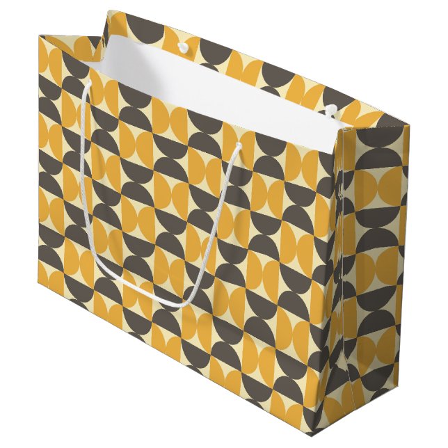 Mid-Century Modern Brown & Gold Pattern Large Gift Bag (Front Angled)