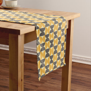 Mid-Century Modern Brown & Gold Pattern Short Table Runner