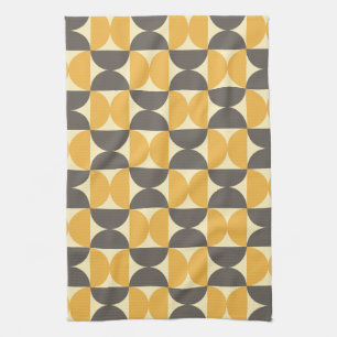 Mid-Century Modern Brown & Gold Pattern Tea Towel