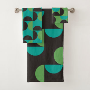 Mid-Century Modern Brown green and turquoise   Bath Towel Set