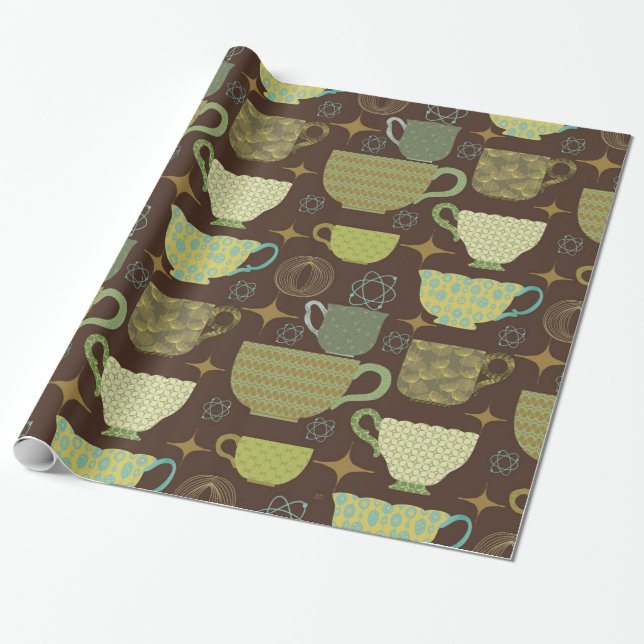 Mid Century Modern Brown Teacup  Wrapping Paper (Unrolled)