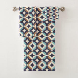 Mid-Century Modern Brown & Teal Pattern Bath Towel Set