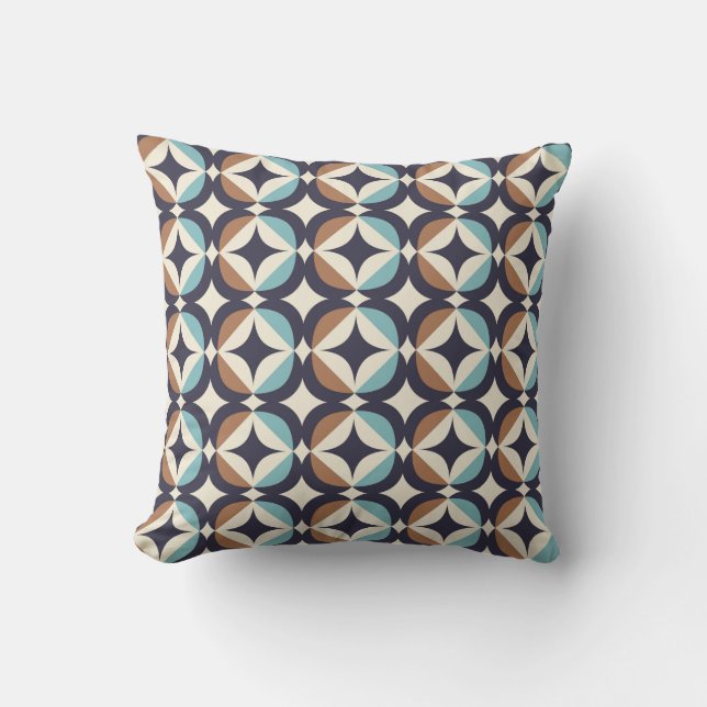 Mid-Century Modern Brown & Teal Pattern Cushion (Front)