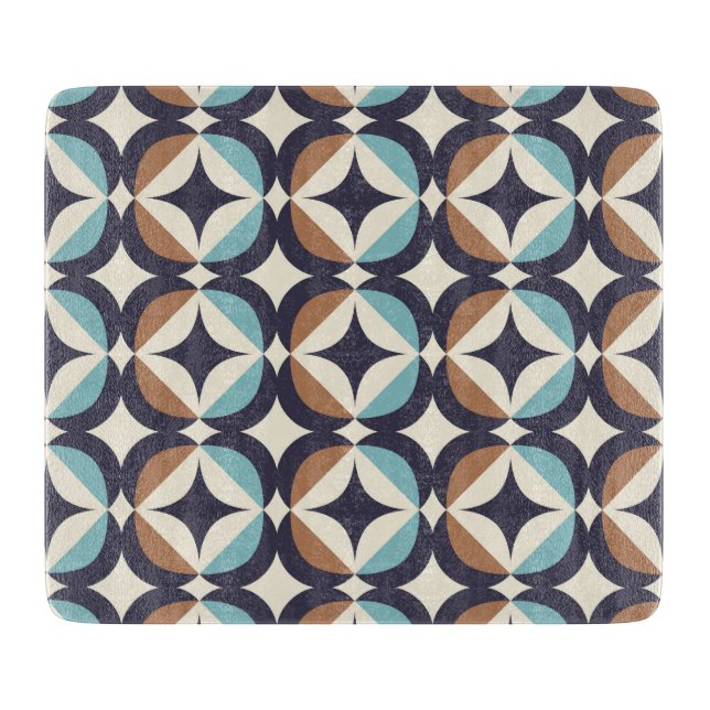 Mid-Century Modern Brown & Teal Pattern Cutting Board (Front)