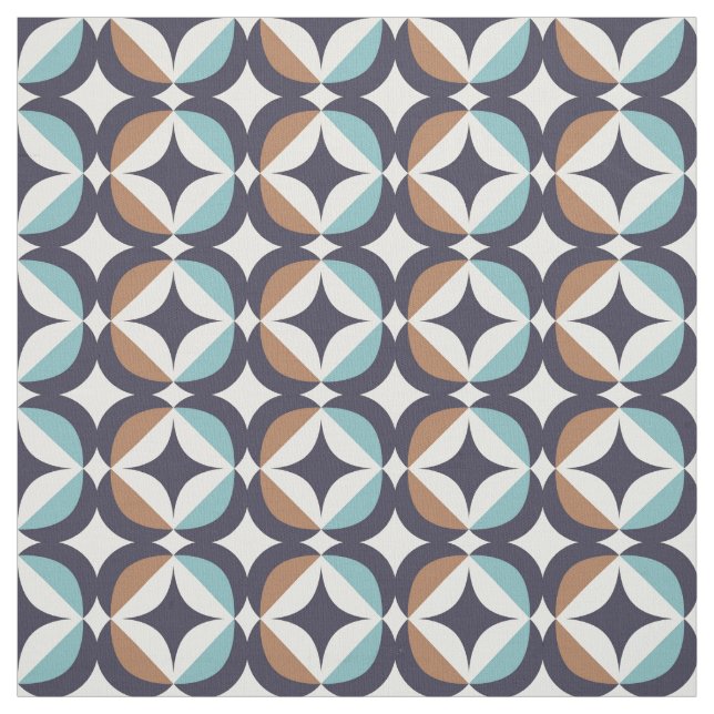Mid-Century Modern Brown & Teal Pattern Fabric (Swatch)