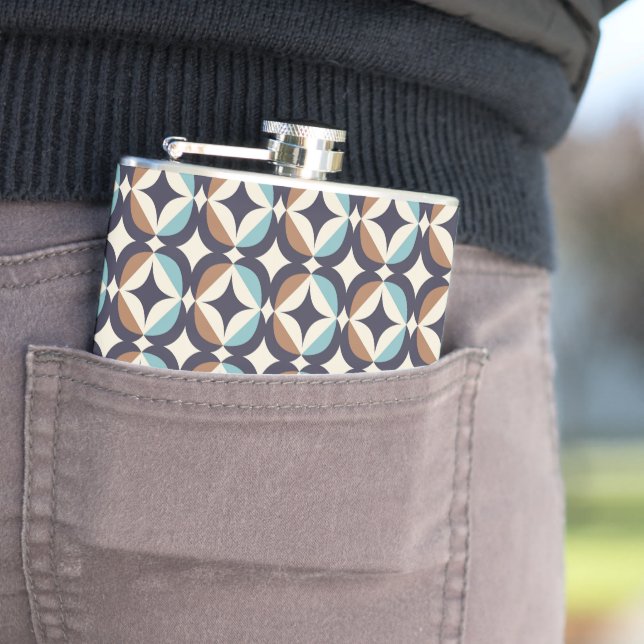 Mid-Century Modern Brown & Teal Pattern Hip Flask (In Situ)