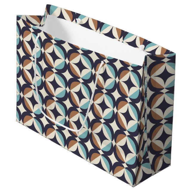 Mid-Century Modern Brown & Teal Pattern Large Gift Bag (Front Angled)