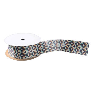 Mid-Century Modern Brown & Teal Pattern Satin Ribbon