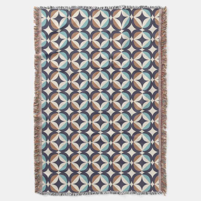 Mid-Century Modern Brown & Teal Pattern Throw Blanket (Front Vertical)