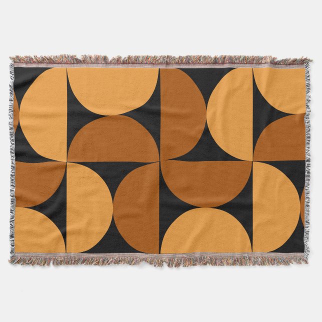 Mid-Century Modern Burnt Clay and Mocha   Throw Blanket (Front)