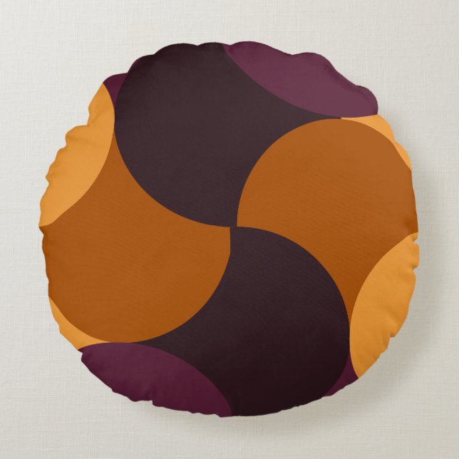 Mid-Century Modern Burnt Wine Eclipse   Round Cushion (Front)