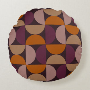 Mid-Century Modern Burnt Wine Eclipse Round Cushion