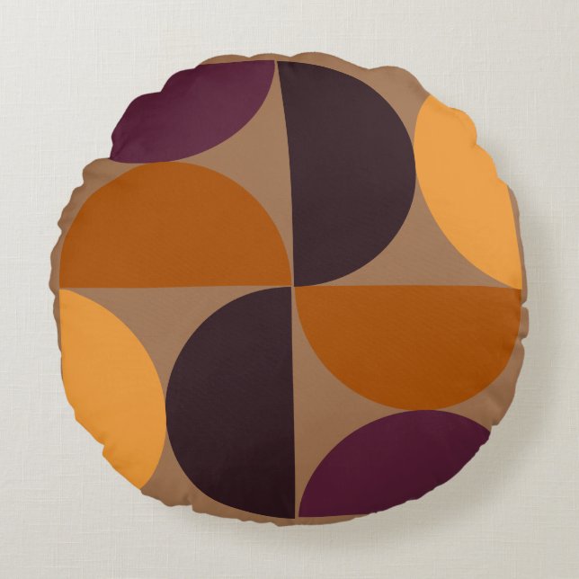 Mid-Century Modern Burnt Wine Eclipse Round Cushion (Front)