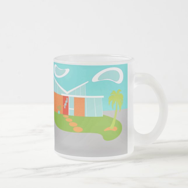 Mid Century Modern Cartoon House Frosted Glass Mug (Right)