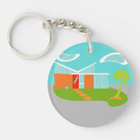 Mid Century Modern Cartoon House Keychain